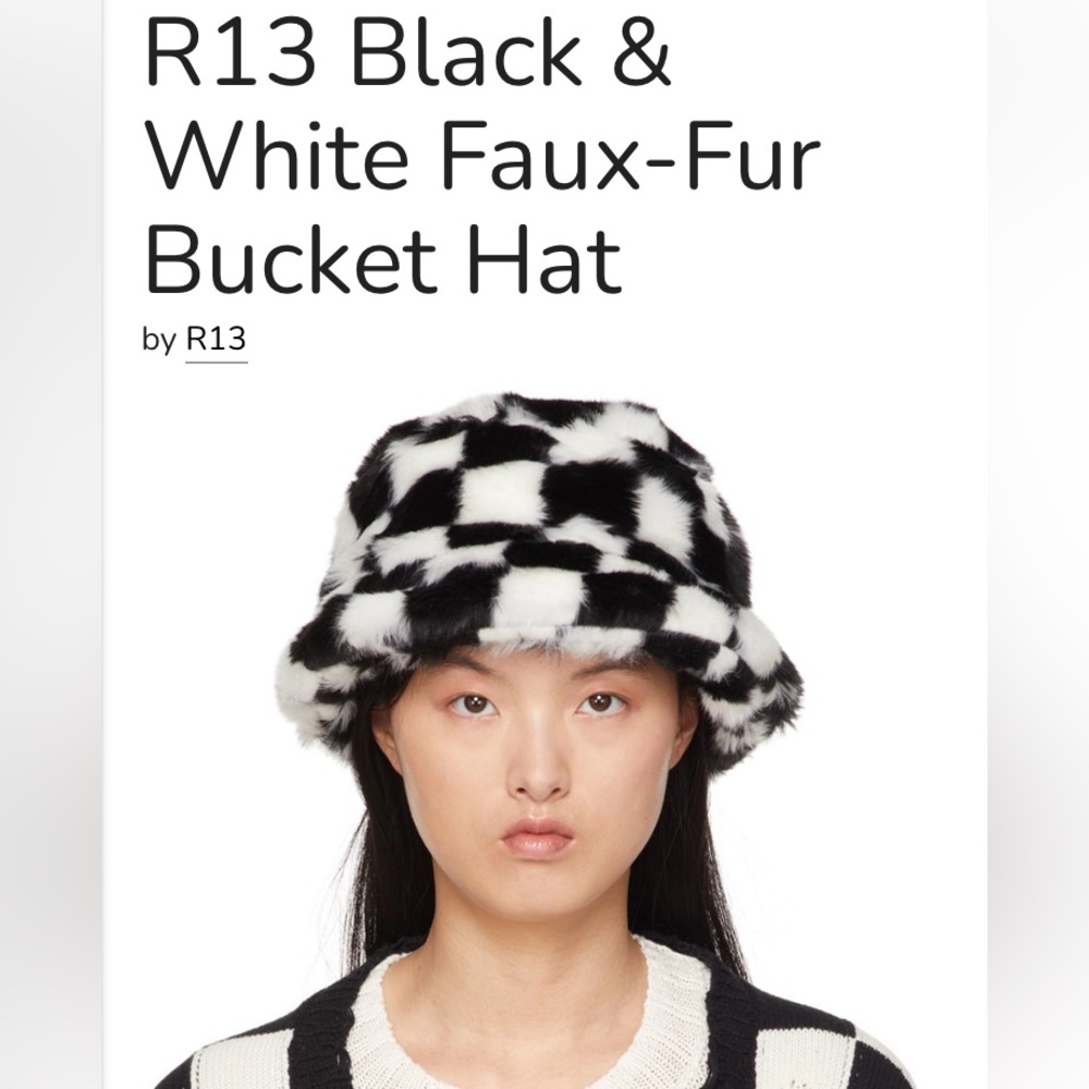 R13 Monochrome Faux-Fur Bucket Hat Checkered Pattern Made in USA 🇺🇸